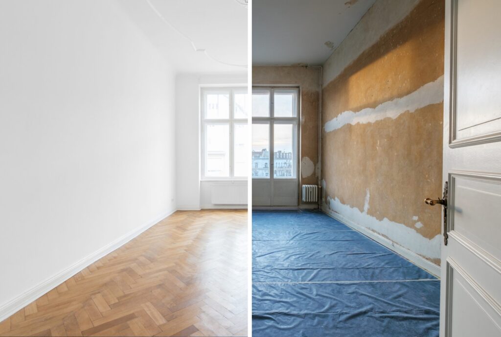 empty room before and after renovation - home refurnishment